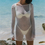 Women Beach Tunic Sexy See-through Beach Dress Summer Beach Cover Up 2024 Women's Beachwear