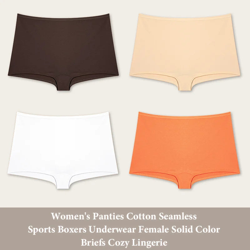 New 4PCS Women's Panties Cotton Seamless Sports Boxers Underwear Female Solid Color Cozy Lingerie Intimate Underpants XS-XL