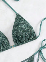 Sexy Green 2 Piece Bikinis Sets Women Halter Metal Stap Push Up Swimsuit 2024 Summer Lace Up Beach Bathing Suit Thong Swimwear