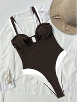 Vintage Black White Patchwork Swimwear Women 2026 Sexy Metal U Neck Backless One Piece Swimsuit Beach Bathing Suits Monokini