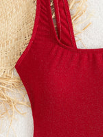New Red Hollow Out Backless Cross Swimwear Women Sexy Shiny Tummy Control One Piece Swimsuit 2025 Beach Bathing Suits Monokini