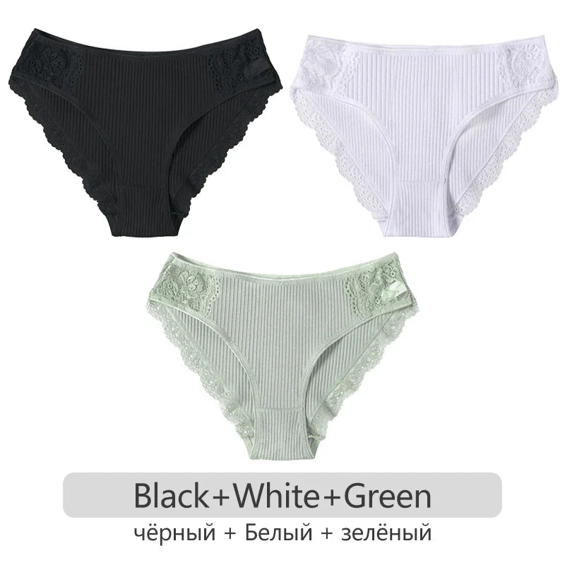 3Pcs/set Women's Cotton Panties M-2XL Trendy Patchwork Lace Underwear Female Low Waist Briefs Ladies Comfortable Underpants 2023