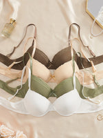 4PCS Daily Lace Trim Women's Underwear Set Bow Ribbed Push up Underwire Bra Comfortable Stylish Women's Bra
