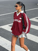 Women's Casual Striped Letter & Number Print Athletic Polo Collar Long Sleeve T-Shirt Drape Oversize Tops Streetweat Spring/Fall test