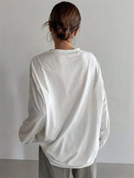 Women Basic Long Sleeve Loose O-neck T-shirt Autumn Winter Solid Color Tee Top Streetwear