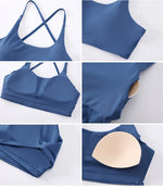 Sexy Soft Fitness Sport Bra Spaghetti Strap Cross Back Hollow Women Top Tight Gym Yoga Underwear Athletic Workout With Chest Pad