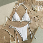 Yellow Halter String Triangle Micro Bikini Thong Solid Swimwears Bow Pearl Sexy Swimsuit Women Bathing Suit Bikinis Sets 2026