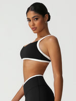 Women Training Yoga Elastic V-Back Fitness Top Contrast Color Cycling Casual Run Sport Bra