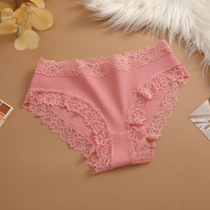 4Pcs Sexy Cotton Lace Panty Women Low Waist Panties Underwear S-XL Solid Color Ladies Briefs Lingere Underware Comfortable Women
