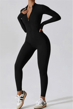 Half zip integrated long yoga jumpsuit solid color sexy long sleeved integrated sportswear for women