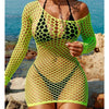Women Sheer Mesh Long Sleeve Beach Cover Up, Sexy See-Through Fishnet Dress, Solid BodyconFor Summer Beach Party test