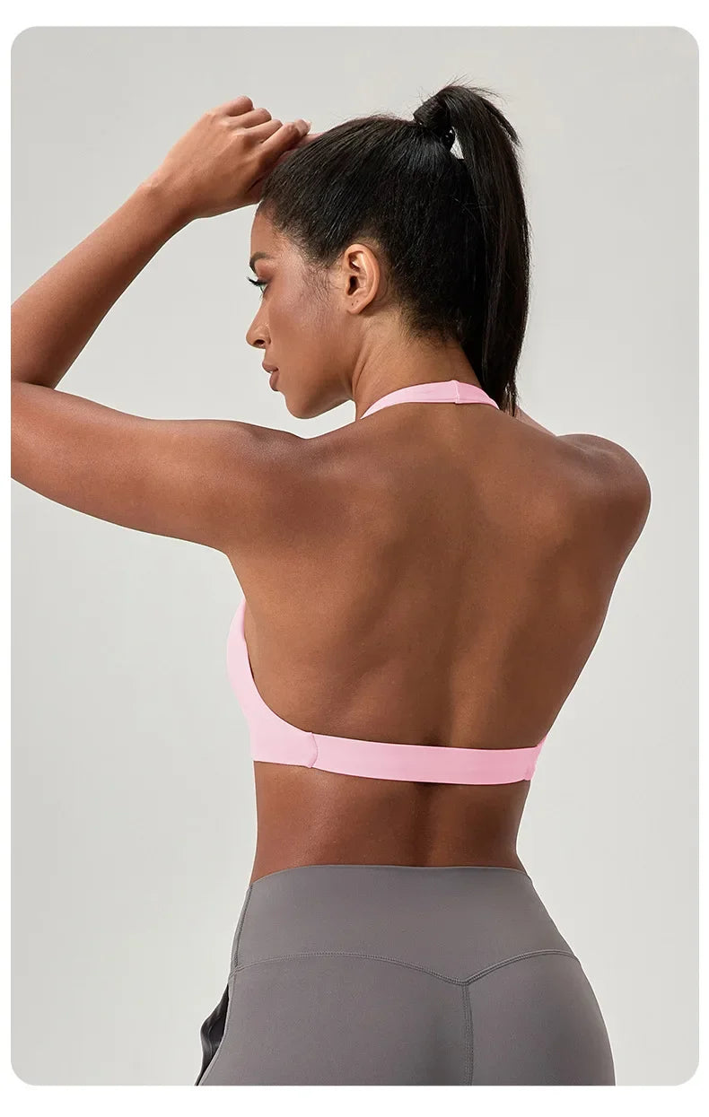 YOGA Naked Feeling Strappy Padded Sports Bras for Women - Fitness Workout Top Criss Cross Back Yoga sports Bras No steel ring
