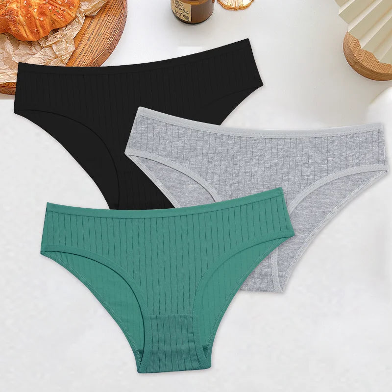 3PCS Women's Cotton Briefs Panties Female Sexy Low Waist Underwear M-XL Breathable Panty Girls Comfortable Intimates Lingerie