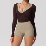 Hearuisavy Summer Women's Yoga Shirt Long Sleeve Sportswear Gym Breathable Quick Dry Sports Top Pilates Dance Ballet Wrap Tops