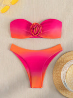 Sexy Orange Gradient Bikini Set 2025 Women 3D Floral Designer Bandeau Push Up Micro Swimsuit Beach Bathing Suit Thong Swimwear