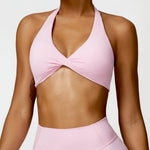 Women's Nylon Sports Bra Halter Sports Underwear Front Twist Naked Feel Sexy Yoga Gym Push Up Workout Padded Bralette Bathsuit