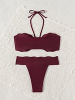 Sexy Pleate Push Up Bra Micro Bikini 2026 Women Wine Ruffles Thong Swimwear Summer Beach Bathing Suit Holiday Swimsuit Biquini
