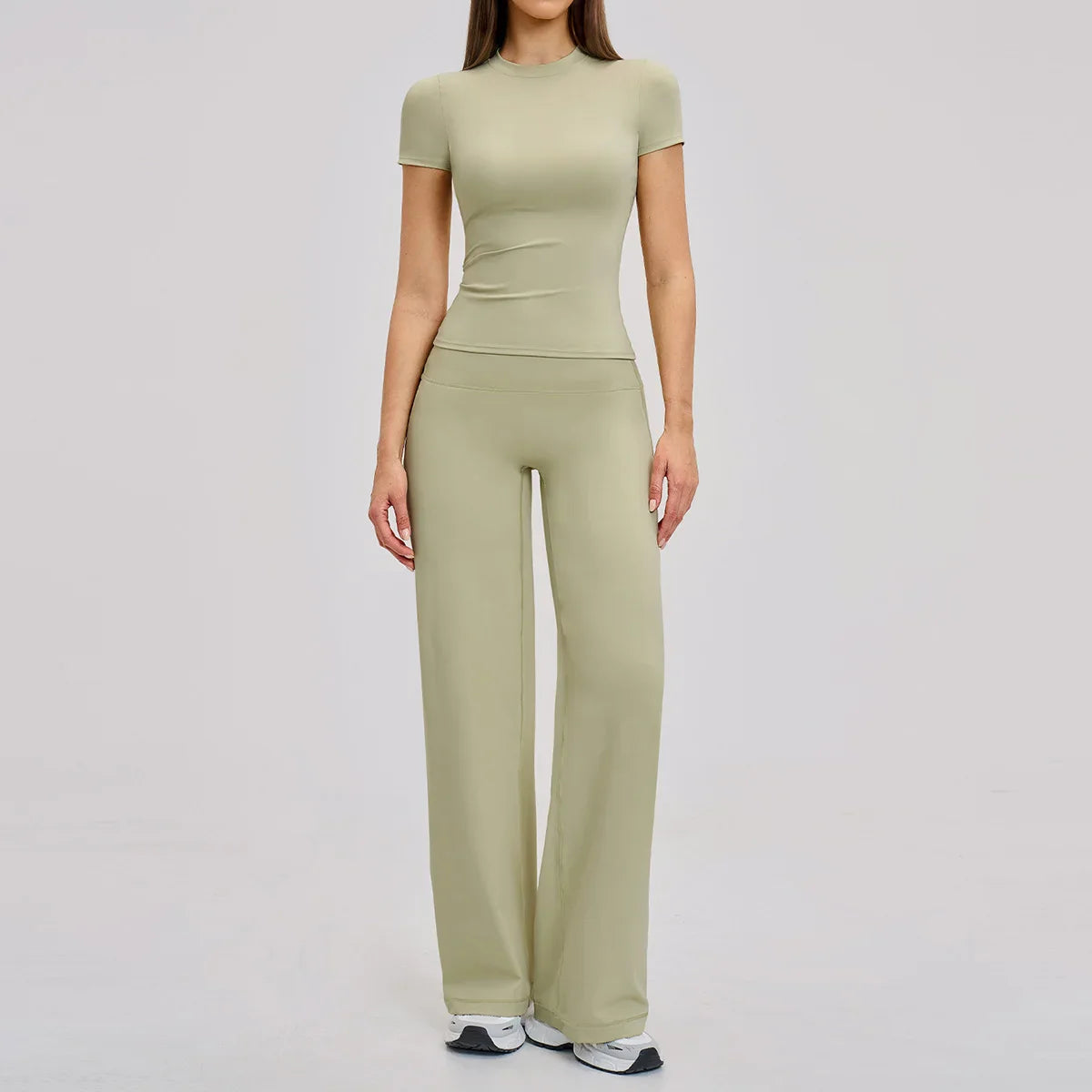 Yoga Set 2 Pieces Women Fitness Sportswear Gym Loose wide-leg pants Long-sleeved T-shirt Sports Crop Tops Tracksuit Workout Wear