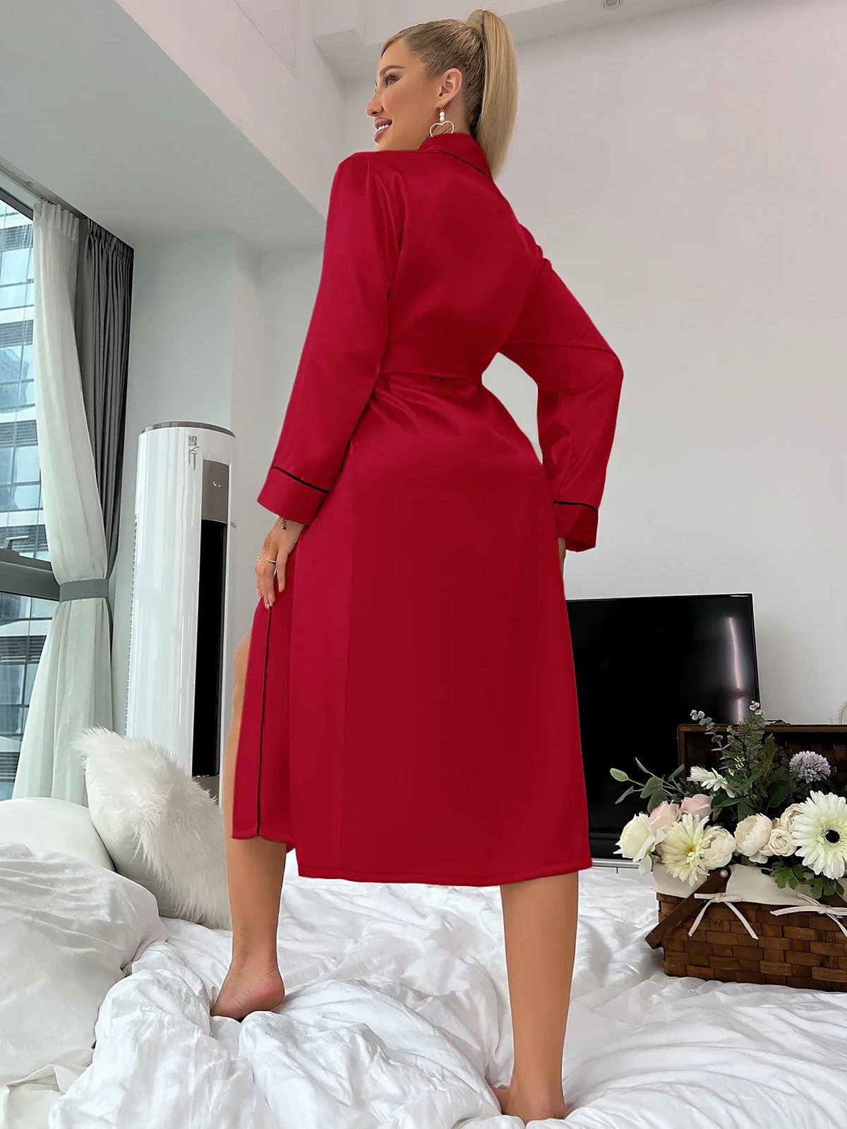 Long Nightgown Summer Thin Fashion Simple Home Wear Ladies Sexy Cardigan Bathrobe