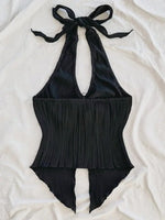 Sexy V-neck Halter Neck Crop Top for Women Summer Sleeveless Solid Split Backless Top Y2K Clothes