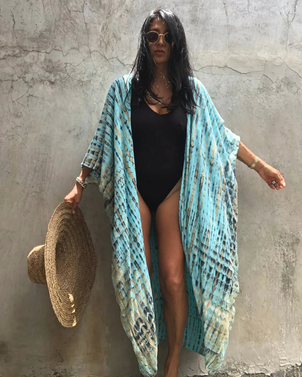 Beach Cover Ups for Swimwear Women Black Tie Dye Kimono Swimsuit Cape Summer Dress 2022 Beachwear Outfits Sales
