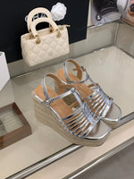 9cm Heeled Wedges Ankle Sandals Black Dress Shoes for Women T-Strap Silver Chunky Heels Summer Platform Bohemia Sandals 2026