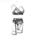 Embroidery Lingerie 3Pcs Sets Ultrathin Mesh Patchwork See Through Bras And Thongs Garter Suits Erotic Intimate Sexy Underwear