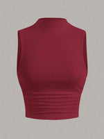 Casual Mock Neck Sleeveless Tank Top for Women Summer Sexy Solid Color Slim Fit Stand Collar Crop Top Streetwear 2024
