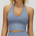 Seamless High Stretch Sports Bra Women Halter Yoga Bra Padded Backless Sports Bras Gym Crop Top Push Up Workout Yoga Tops Woman