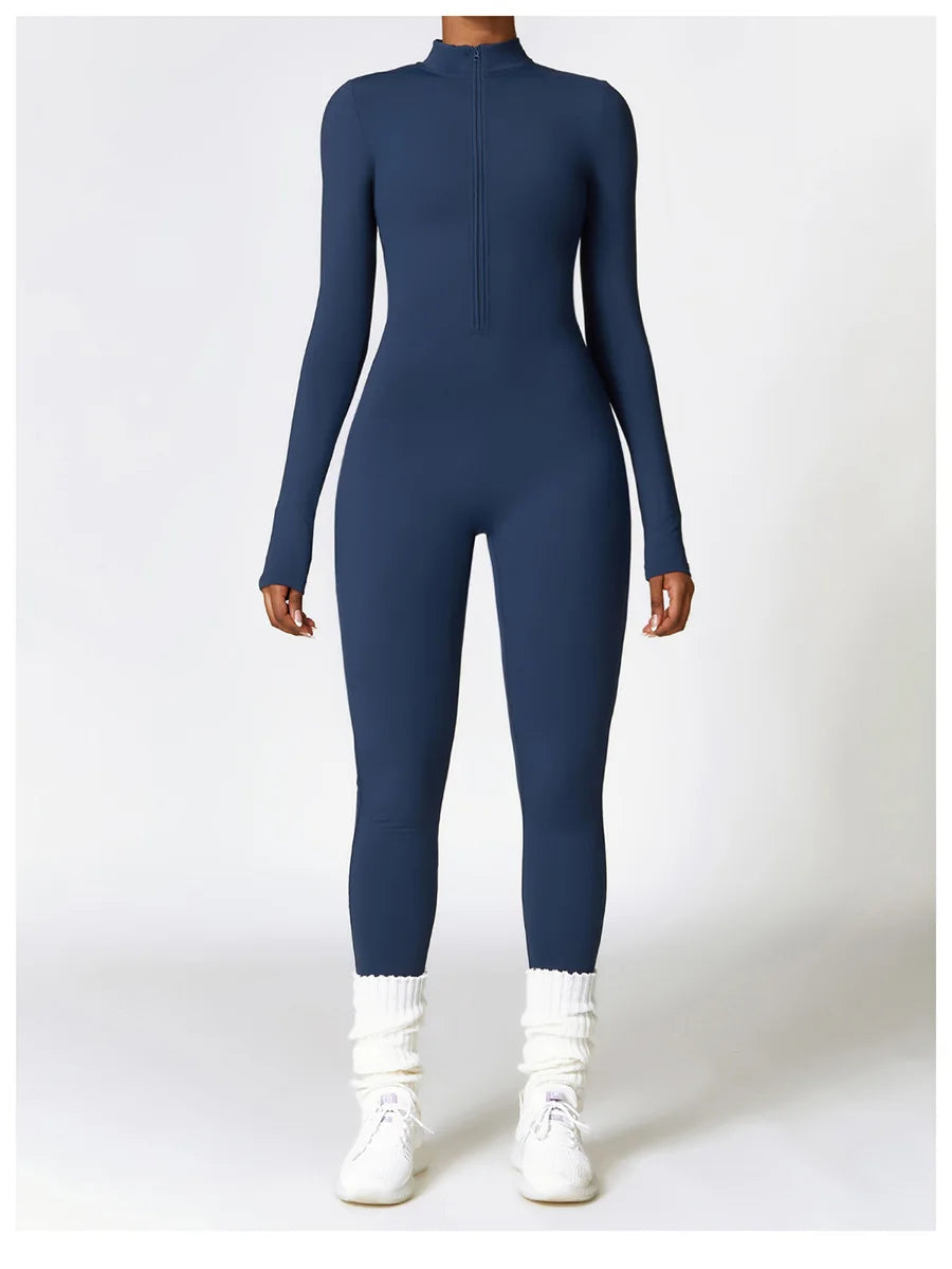Zipper Workout Jumpsuit Sports Overalls Women Gym Clothing Running Long Sleeves Fitness Gym Tracksuit Short Sportswear Yoga Set