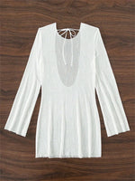 Bikini Beach Outfits Sexy Elegant Long Sleeve Mesh Solid White Dresses and Tunics for Women Cover-Up Swimwear Summer Dress