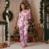 Women 2025 Christmas Pajama Set Santa Wreath Print Long Sleeve Button-up Tops and Elastic Waist Pants 2 Piece Sleepwear Outfit test