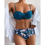 Print Bandeau Bikini Swimsuit Women Push Up Bikini Set Swimwear Female High Waisted Bathing Suit Beach Wear Brazilian Biquini