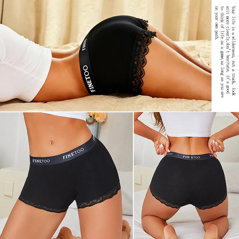 Women's Cotton Lace Boyshorts Sexy Letter Belt Breathable Boxer Panties High Waist Stretch Briefs Comfortable Sport Shorts S-XXL