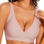 Leopard Print Deep V Seamless Wire-free Everyday Bra Comfortable and Breathable Full Cup Support Pink Leopard Print Bra Sostén