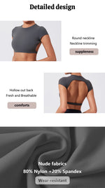 Hearuisavy Summer Sports Shirts Workout Tops Fitness Activewear Quick-Dry Yoga Clothes Sport Crop Tops Backless Gym Top Women