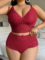 Women's Plus Size Sexy Lingerie Set Lace Floral Mesh Unlined Wireless Bra Breathable Sexy Lace Trim Panties 1Xl-4Xl