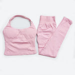 Women's Halter Top And Sports Leggings Gym Workout Set Two-Piece Pilates Clothes Yoga Outfits Impact Fitness Pants Set