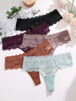 5Pcs Lace Sexy Thongs Women Low-Rise Briefs Sexy Soft Ladies Underwear Trendy Floral Underpants Female Flowery Panty Lingerie