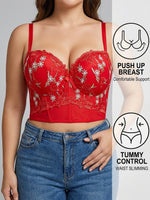 Women's Floral Embroidery Lace Push Up Bra With Underwire Longline Shaping Side Support Minimizer Comfortable Bra