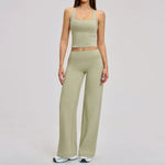 2 Piece Yoga Clothes Women Tracksuit Athletic Wear Pilates Fitness Suit Gym Workout Sets Push Up Sports Vest Wide Leg Pant Suit