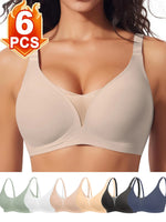 6pcs Women’s Bra Panties Everyday Wireless Push Up Lingerie Soft Briefs Seamless Bralettes, Breathable Padded Comfort Underpants