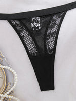 “Women's Black Lace Bra and Thong Set - Sexy Sheer Underwire Lingerie, Floral Embroidery, Seductive Nightwear”
