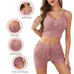 Womens Two Piece Pajama Set Ribbed Knit Lace Trim Crop Cami Top And Shorts Summer Loungewear Sleepwear Homewear New hot selling