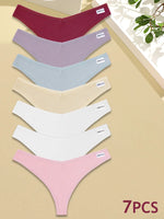 New 7Pcs Women Cotton Waffle Style G-string Panties Ladies Soft Thongs Female S-XL Low-Rise T-Back Panties Bikini Underwear 2024