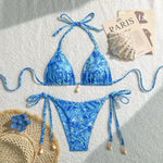 Sexy Orange Leaves Print Micro Bikini 2025 Women Shell Ornament Push Up Bra Bandage Thong Swimsuit Holiday Bathing Suit Swimwear