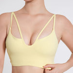 DIAS FIT JOY Women's Double Thin Shoulder Strap Yoga Vest with Chest Mat Sports Underwear V-neck Fitness Bra Yoga Back Beauty