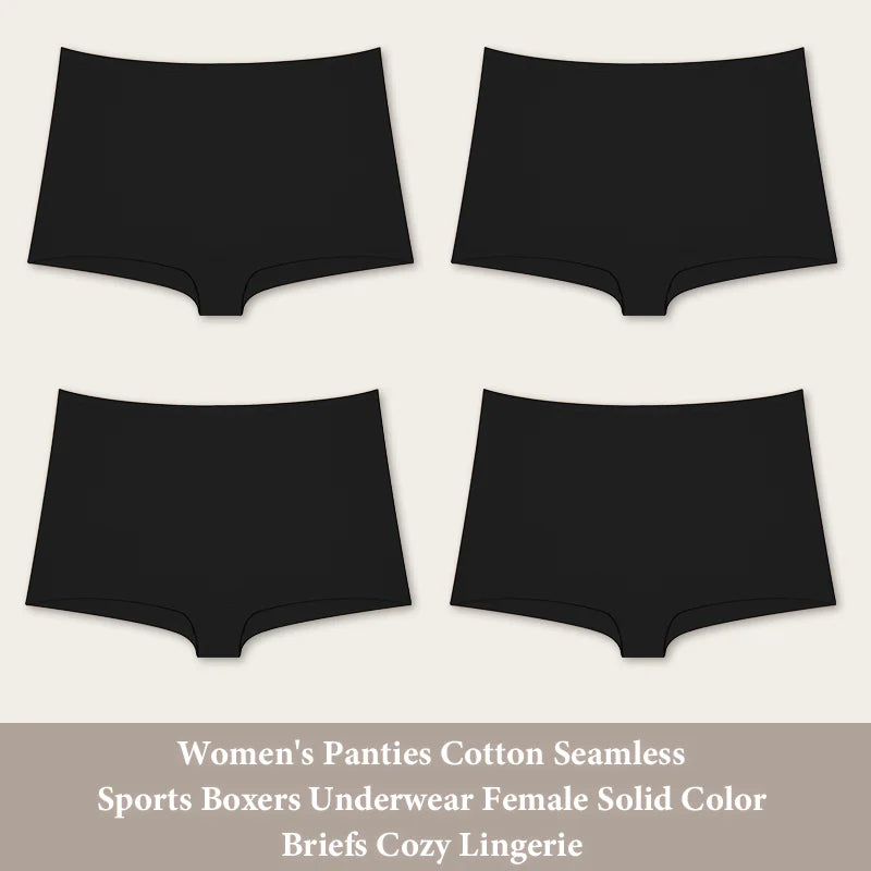 New 4PCS Women's Panties Cotton Seamless Sports Boxers Underwear Female Solid Color Cozy Lingerie Intimate Underpants XS-XL
