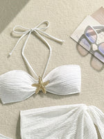 Sexy Metal Starfish Bikinis Set Women Brown Bandeau Push Up Mesh Skirt 3 Piece Swimsuit 2025 Beach Bathing Suit Holiday Swimwear