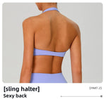 Fitness Sports Bra Women Halter Top High Support Push-up Open Back Gym Wear Hanging Neck Fitness Bar Yoga Bar Workout Underwear